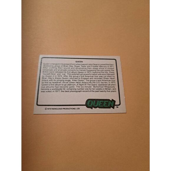 Vintage 1979 Raincloud Productions Queen Trading Card #51 Rock Band Memorabilia - Picture 2 of 2